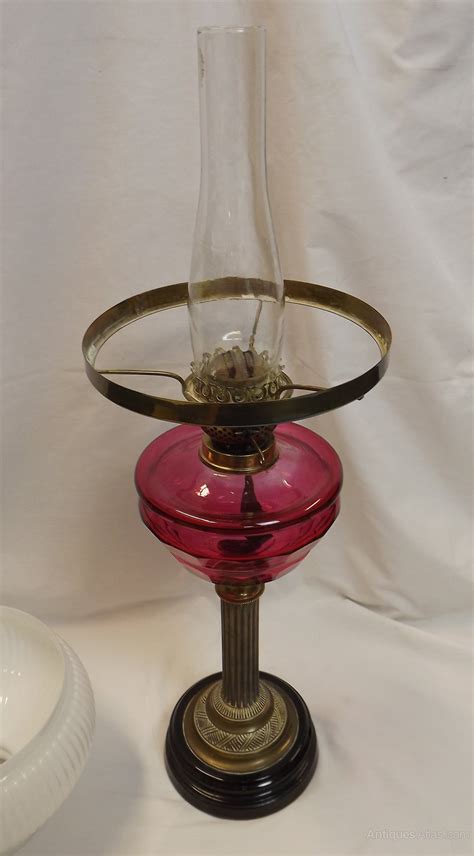 Sale antique handpainted glass brass hanging oil lamp dragonflies | ebay. Antiques Atlas - Large Victorian Cranberry Glass Oil Lamp