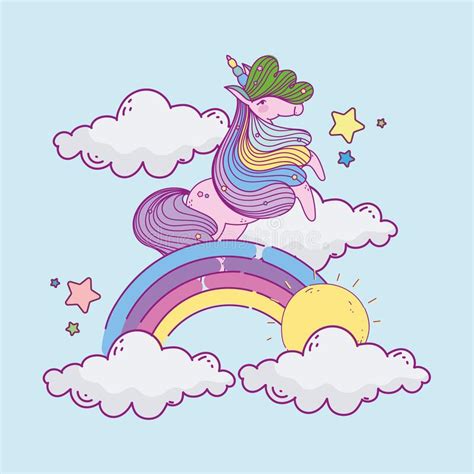 Unicorn On Rainbow Moon Shooting Star Fantasy Magic Dream Cute Cartoon