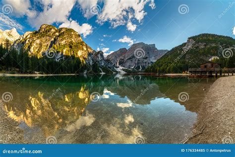 Lake Braies Pragser Wildsee In Dolomites At Sunset Sudtirol Italy