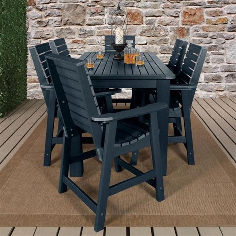 Highwood Weatherly Collection 7 Piece Blue Frame Bar Height Patio Set