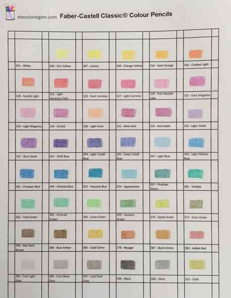 Color Chart For Faber Castell Classic © Colour Pencils The Coloring Inn