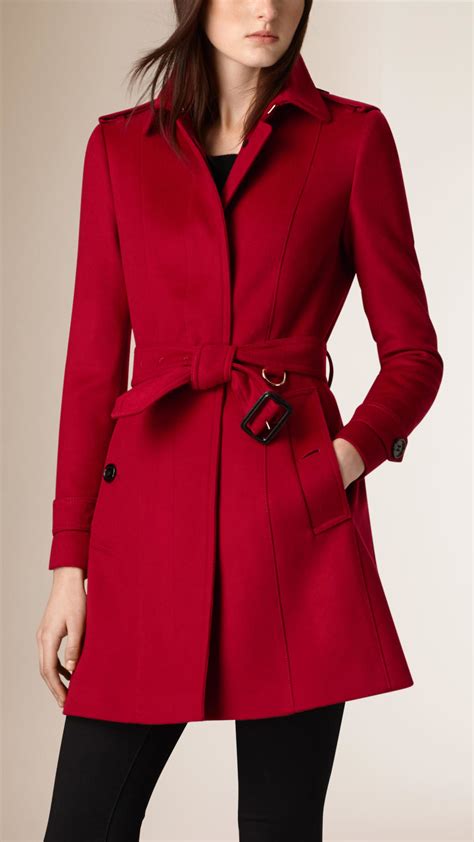 Burberry Pleat Detail Wool Cashmere Trench Coat In Red Lyst
