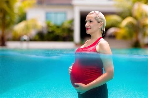 Pregnant Woman In Swimming Pool Healthy Pregnancy Stock Image Image Of Bikini Beach 247428271
