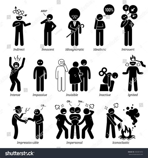 Neutral Personalities Character Traits Stick Figures Stock