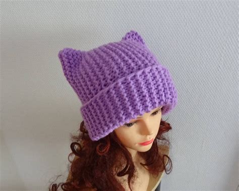 Pink Cat Hat Chunky Beanie Knit Hat Animals Hat Cat Ears Hat Etsy