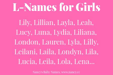 Baby boy names that start with l are on the upswing after half a century in style limbo. L-Names for Baby Girls - Nancy's Baby Names