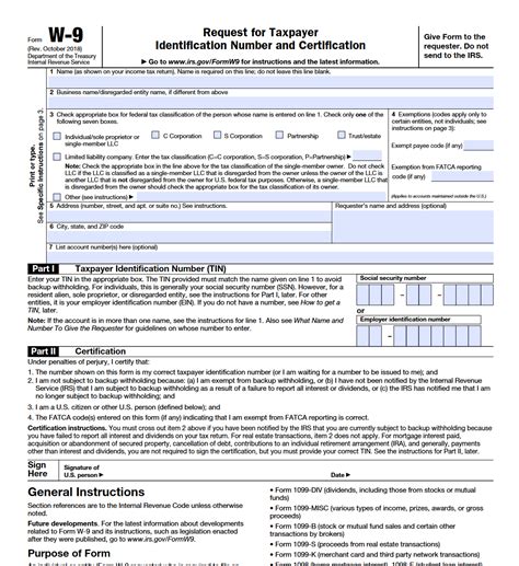 Irs Form W 9 Request For Taxpayer Identification Number And