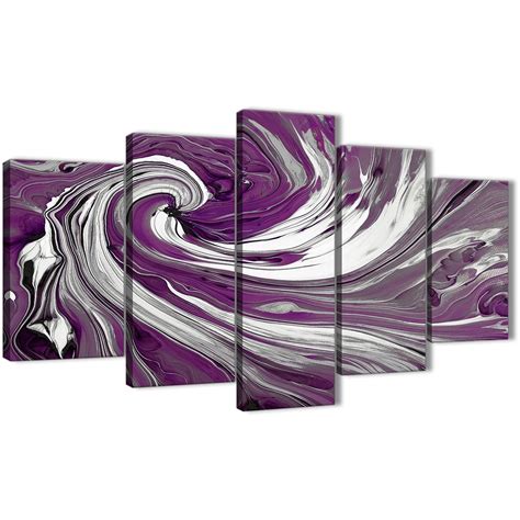 Extra Large Purple White Swirls Modern Abstract Canvas Wall Art Split