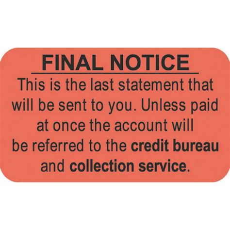 Billing Collection Labels Fl Red Final Notice 1 12 X 78 Roll