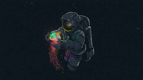 Cosmonaut With A Bright Jellyfish Space Live Wallpaper