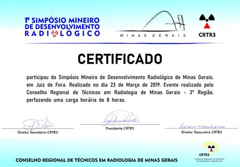 CertificaÇÃo 1° SimpÓsio De Desenvolvimento RadiolÓgico Juiz De Fora