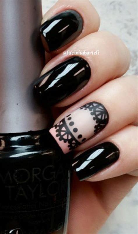 Lace Matte With Glossy Black Love This Combo Get Nails I Love