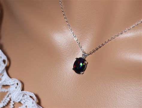 Black Opal Necklace Opal Pendant Large Opal Pendant Black Fire Opal