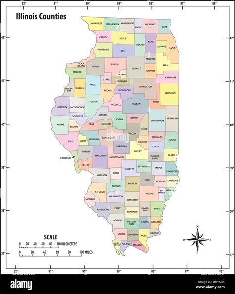 Illinois State Outline Administrative And Political Vector Map In Color