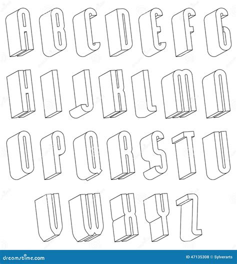 Black And White 3d Font Made With Thin Lines Stock Vector