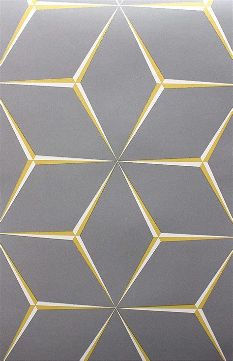 Grey Yellow 3d Geometric Wallpaper Glitter Shimmer Feature Wall From Y