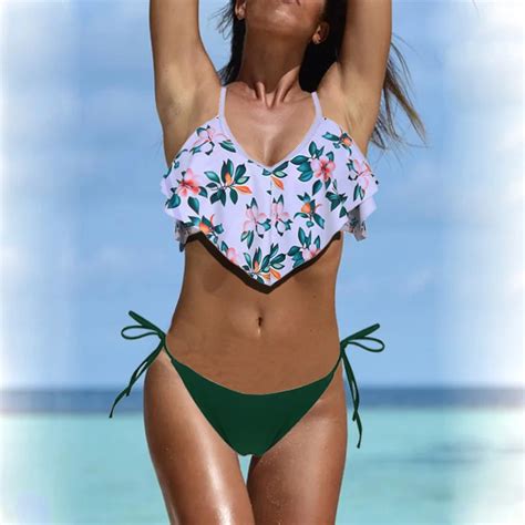 Sexy Ruffle Halter Top Bikini Set Separate Swimwear Female Bikini Push Up Bathing Suit Women