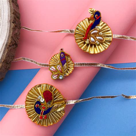 Rajasthan Famous Gota Patti Peacock Design Rakhi Set Of 3 Buy Online