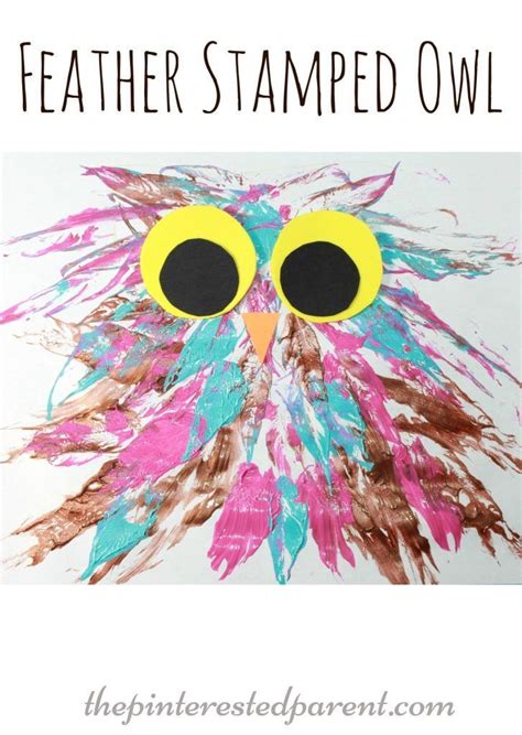 Feather Stamped Painted Owl Process Arts And Craft For The Kids With A