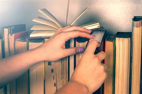 Young Girl In A Light Dress Is Reading A Book Female Hands Hold A Book