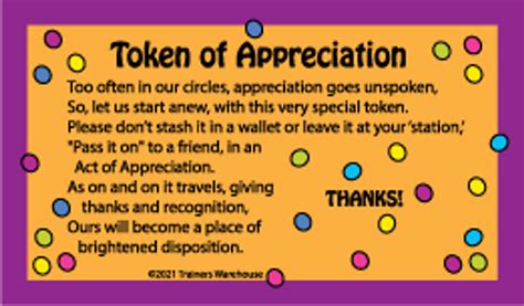 Tokens Of Appreciation W Card 10set Trainers Warehouse