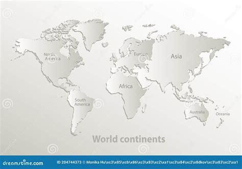World Continents Map Separate Individual Continent With Names Card