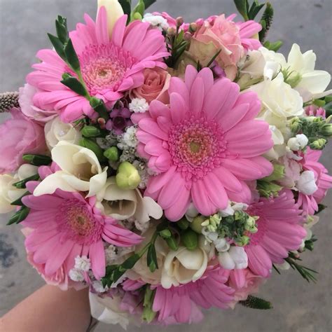 Pink Gerberas Freesias Roses Stocks Summer Feel Flowers Wedding