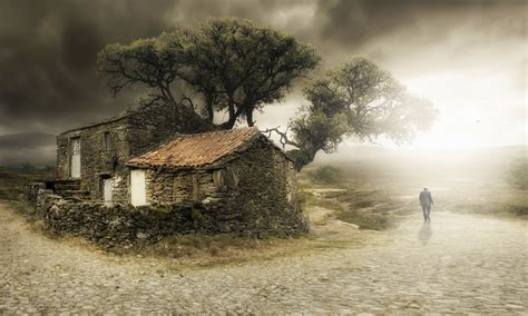 Wallpaper Trees Landscape Old Nature Clouds House Morning Mist