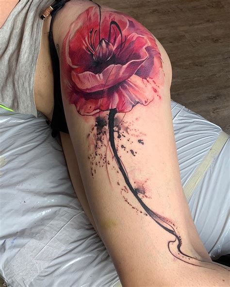 Watercolor Poppy Flower Thigh Tattoos Hip Thigh Tattoos Hip Tattoos