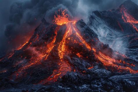 Volcano Eruption Lava Flows Generative AI Premium AI Generated Image