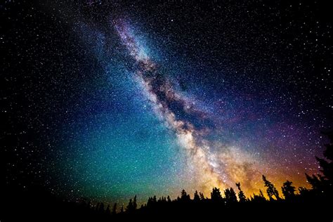 Wallpaper Landscape Forest Long Exposure Stars Milky Way Starry