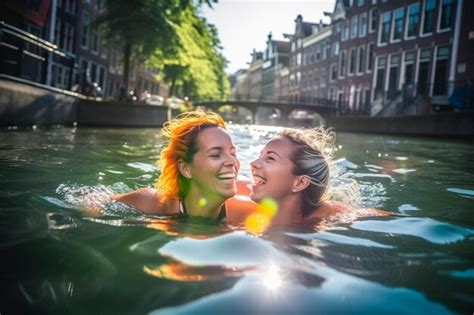 premium ai image romantic couple in a canal at lgbtq pride parade in amsterdam amsterdam pride