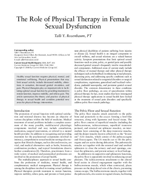 Pdf The Role Of Physical Therapy In Female Sexual Dysfunction Talli Yehuda Rosenbaum