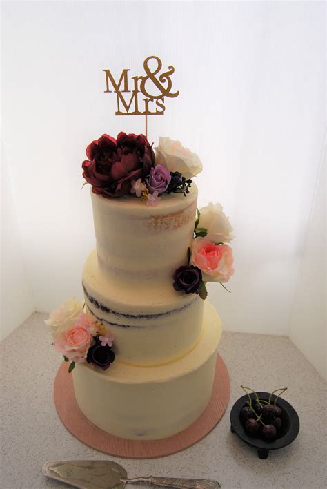 3 Tier Semi Naked Wedding Cake 595 • Temptation Cakes Temptation Cakes