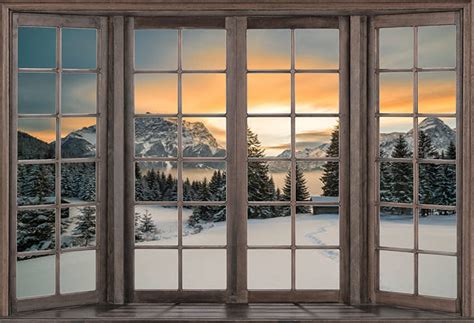 Winter Snow Mountain Window Scene Backdrop D952 Dbackdrop