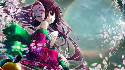 Anime Anime Girls Original Characters Cherry Blossom Mask Kimono