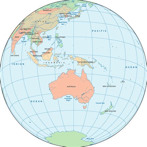 Online Map Of Political Globe Centered On Australia