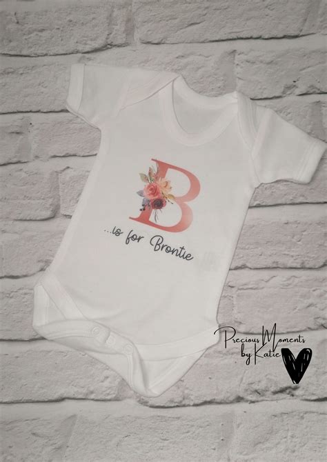 Personalised Baby Grow T Floral Letter And Name Etsy