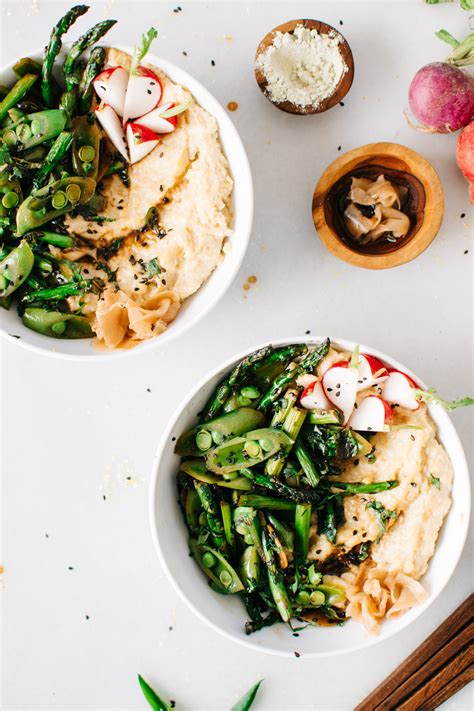 WASABI CREME FRAICHE POLENTA WITH SOY SESAME VEGGIES
