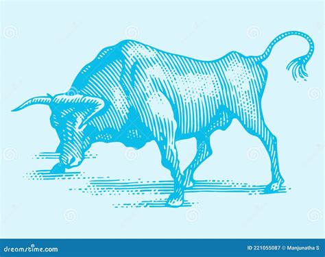 Drawing Or Sketch Of Angry Bull Outline Editable Illustration Stock