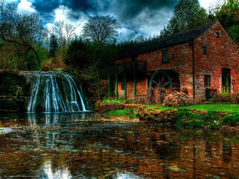 Download Wallpaper Waterfall Mill River Landscape Free Desktop