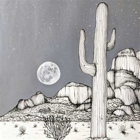 Desert Night Landscape Desert Art Desert Drawing Landscape Drawings