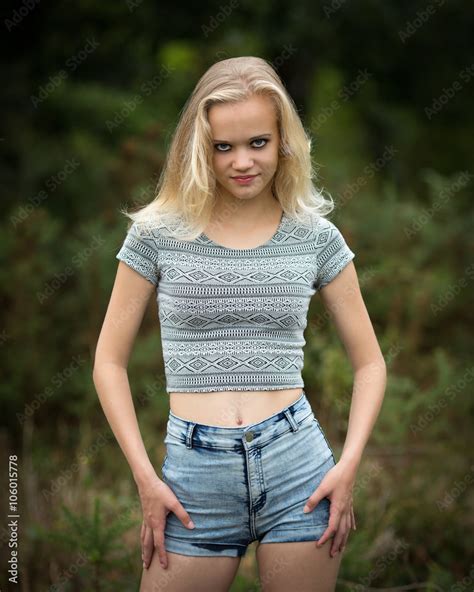 Beautiful Blond Teen Showing Belly Button Outdoor Natural Light Hot