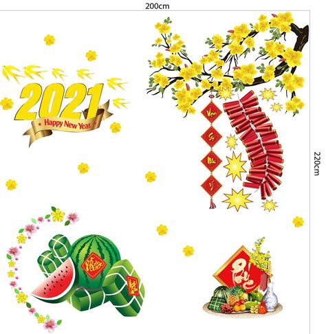 Combo Decal Trang Trí Tết Xuân Tân Sửu 2021 Mẫu 9