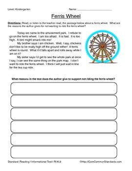 Uses words to solve problems or conflicts. RI.K.8 Kindergarten Common Core Worksheets, Activity, and ...