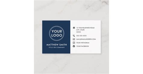 Custom Logo Blue White Modern Social Media Icons Business Card