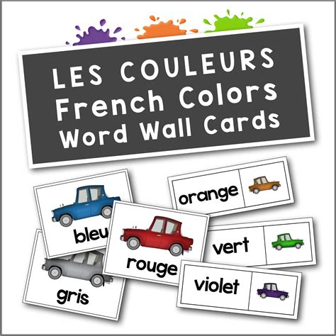 Les Couleurs French Colors Flash Cards And Word Wall Cards Word Wall Cards French Colors