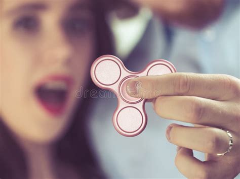 Woman Playing With Fidget Spinner Stock Photo Image Of Stress Surprise