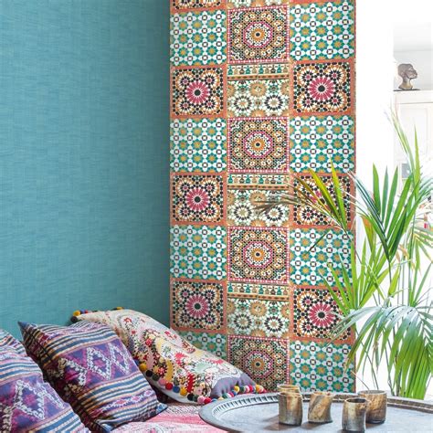 Grandeco Botanical Moroccan Tile Pattern Wallpaper Retro Floral