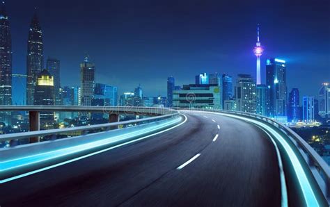 Highway Overpass Motion Blur With City Background Stock Photo Image